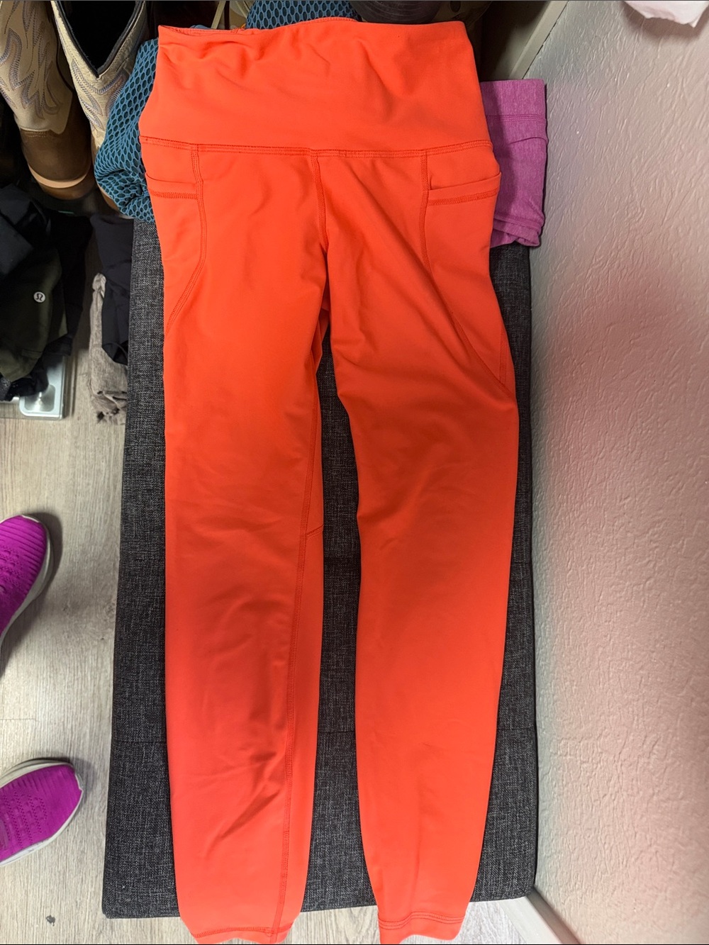 Old Navy Bright Coral Orange Leggings with Side Pockets